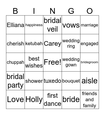 Shower for Holly and Carey Bingo Card