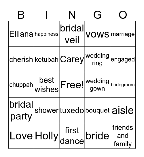 Shower for Holly and Carey Bingo Card