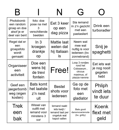 BBBinQo Rome 2024 laat je likkuuuuh Bingo Card