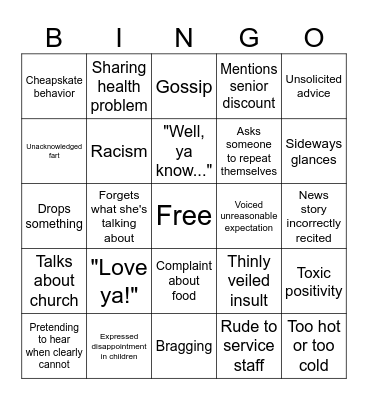 Sisters Birthday Lunch Bingo Card