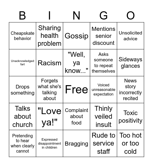 Sisters Birthday Lunch Bingo Card