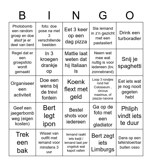 BBBinQo Rome 2024 laat je likkuuuuh Bingo Card