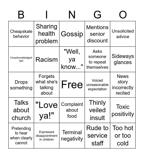 Sisters Birthday Lunch Bingo Card