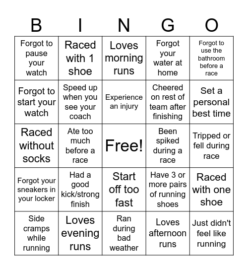 Key XC Bingo Card