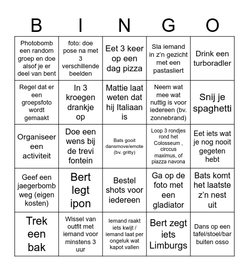 BBBinQo Rome 2024 laat je likkuuuuh Bingo Card