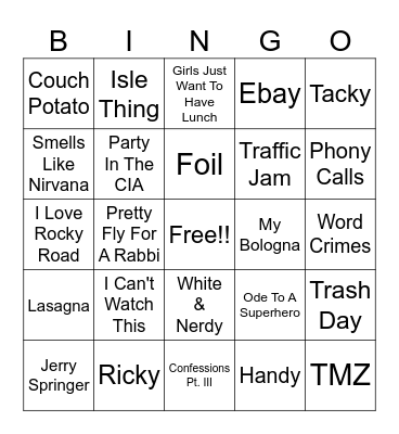 "Weird Al" Yankovic Bingo Card