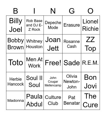 80's Bingo Card