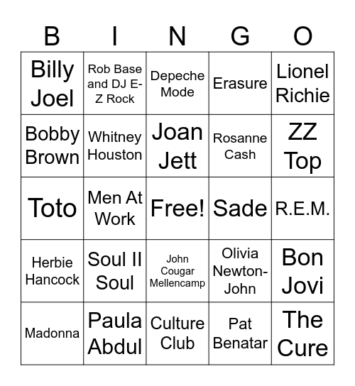 80's Bingo Card