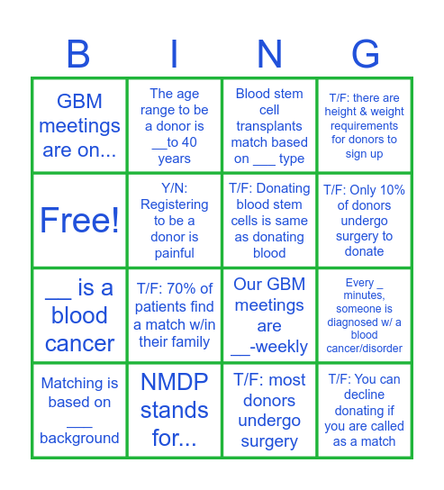 BTM/NMDP BINGO! Bingo Card