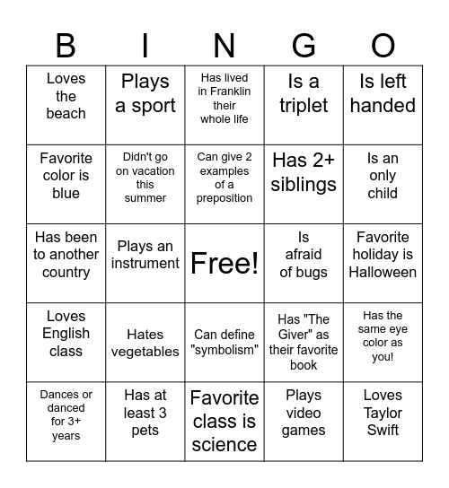 Find someone who... Bingo Card