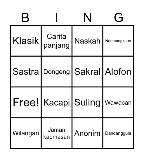 WAWACAN Bingo Card