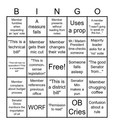 End of Session Bingo! Bingo Card