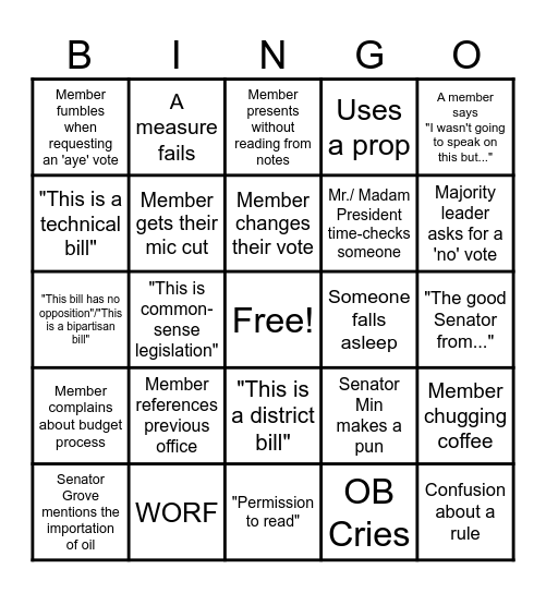 End of Session Bingo! Bingo Card