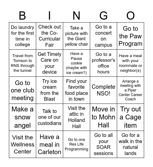Mohn Hall Bingo Card