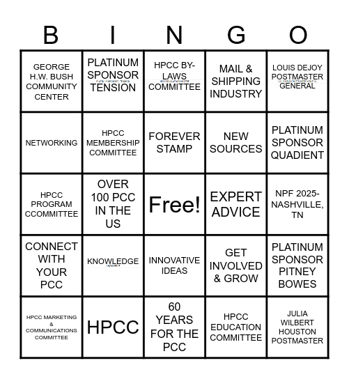 "CONNECTING @ THE CROSSROADS"    PCC DAY Bingo Card