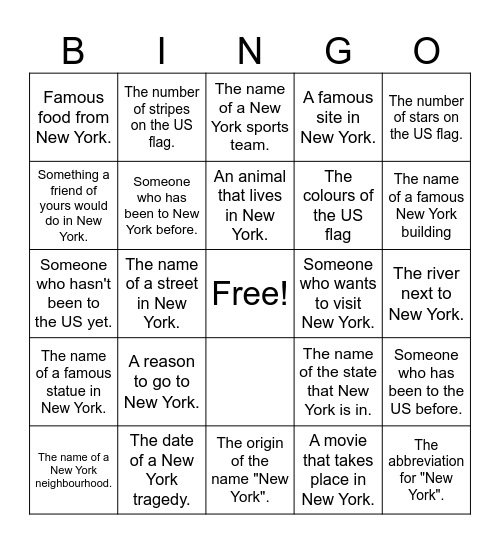 New York Bingo Card