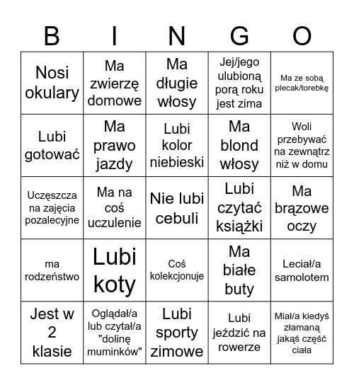 Znajdź osobę która... Bingo Card