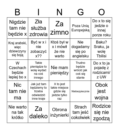 Wyjazdowe Bingo Card