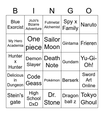 Viencon Anime Bingo Card