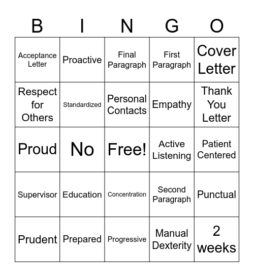 Career Development Bingo Card