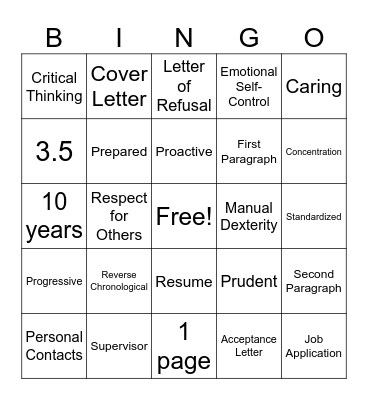 Career Development Bingo Card