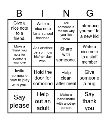 Kindness Bingo Card