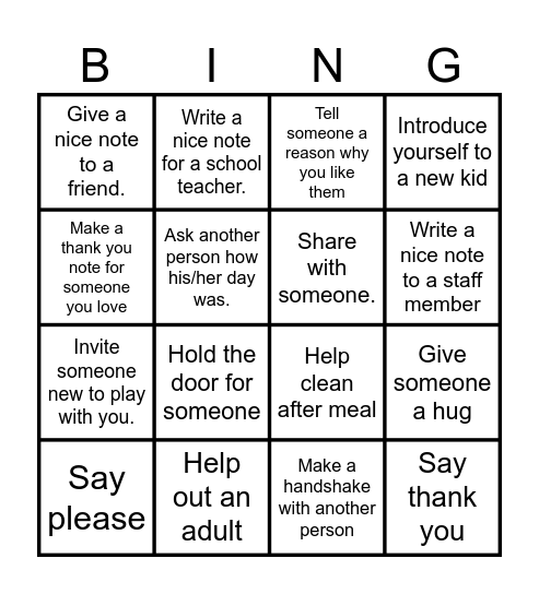 Kindness Bingo Card