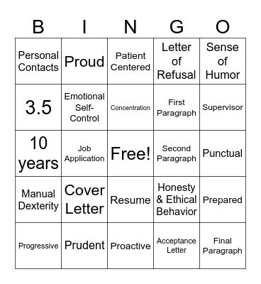 Career Development Bingo Card