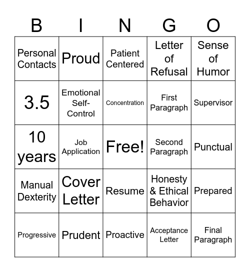 Career Development Bingo Card