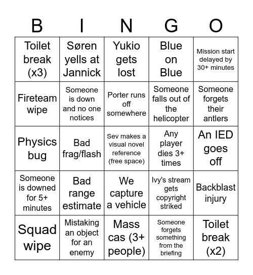 Operation Wellesly, Day 7 Bingo Card