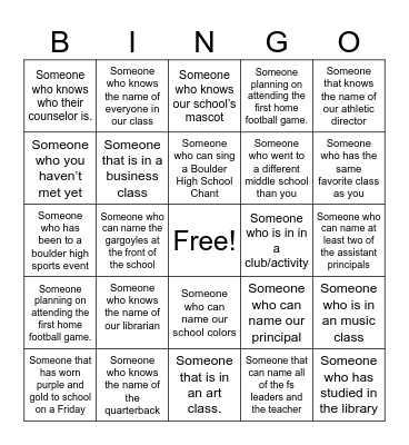 Freshman Seminar Bingo Card