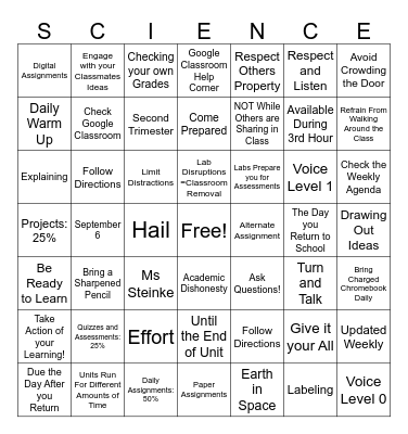 Classroom Expectations and Procedures Bingo Card