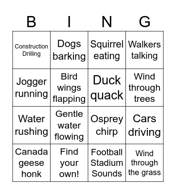 Nature Sounds Scavenger Hunt! Bingo Card