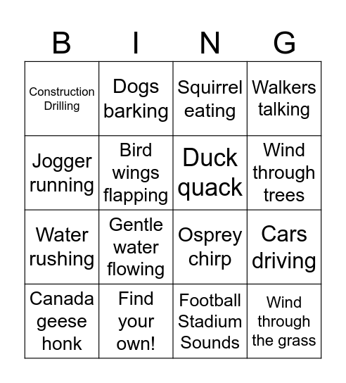 Nature Sounds Scavenger Hunt! Bingo Card