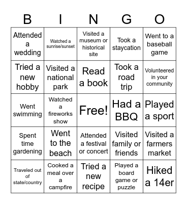 Summer Round Up Bingo Card