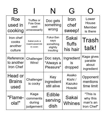 IRON CHEF - SAKAI BATTLE Bingo Card
