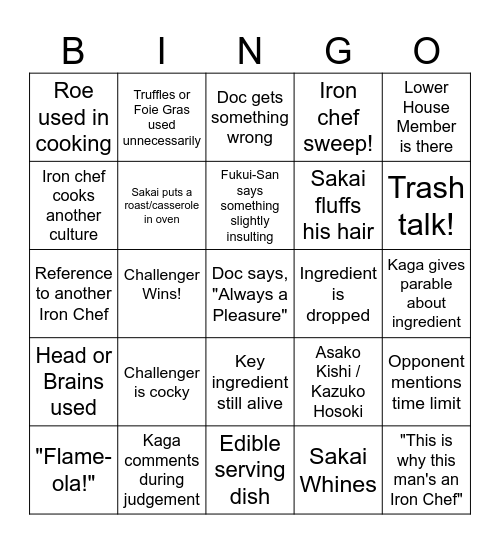 IRON CHEF - SAKAI BATTLE Bingo Card