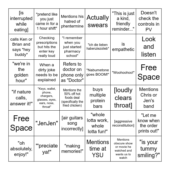 Robertisms Bingo Card