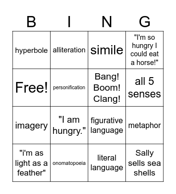 Figurative Language Review Bingo Card