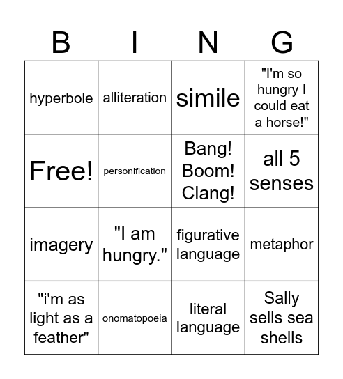 Figurative Language Review Bingo Card