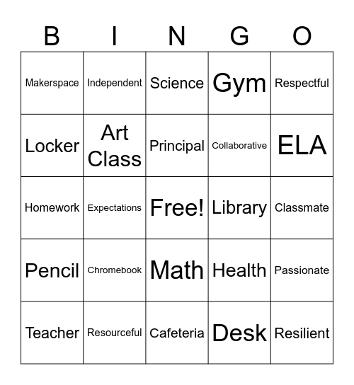 Mahar Middle School Bingo Card