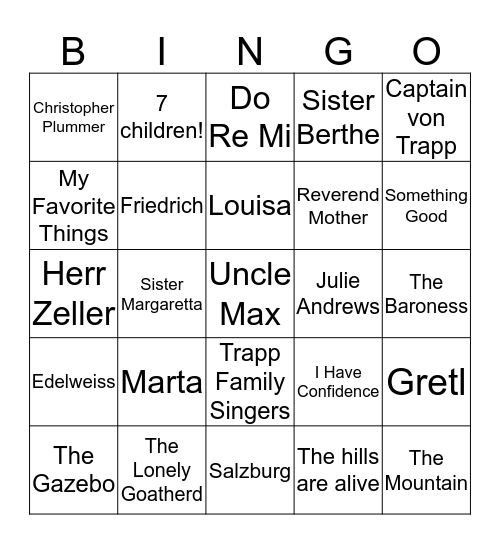 The Sound of Music Bingo Card