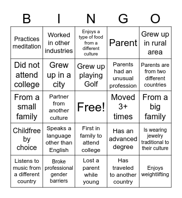 DIVERSITY Bingo Card