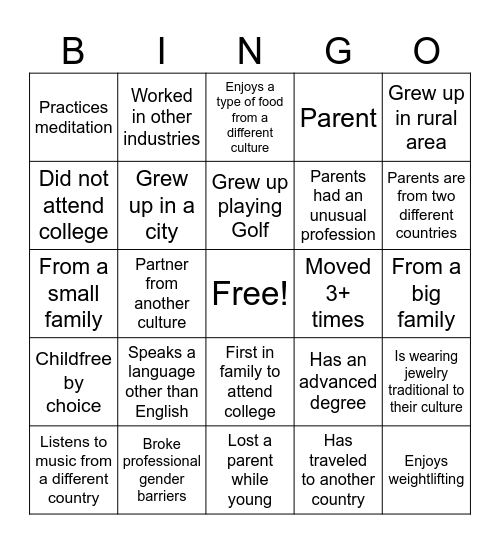 DIVERSITY Bingo Card