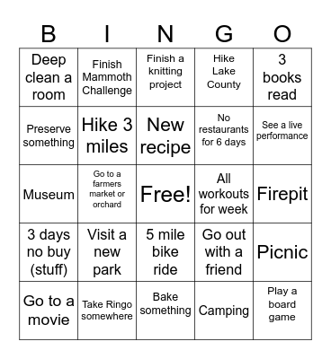 October Bingo Card