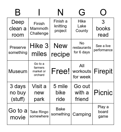 October Bingo Card