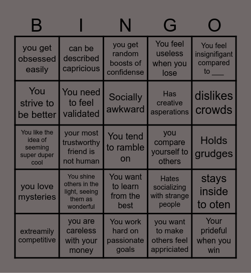 EDGAR ALLAN POE BSD Bingo Card