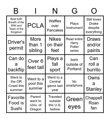 Freshman Icebreaker Bingo Card