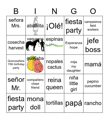 Esperanza Rising Vocab Bingo Card