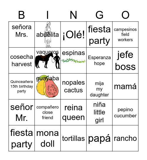 Esperanza Rising Vocab Bingo Card